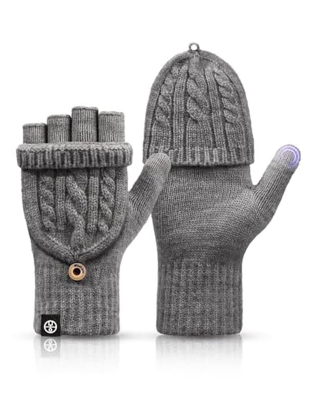 Winter Fingerless Gloves Thermal Warm Knitted Convertible Mittens Flap
